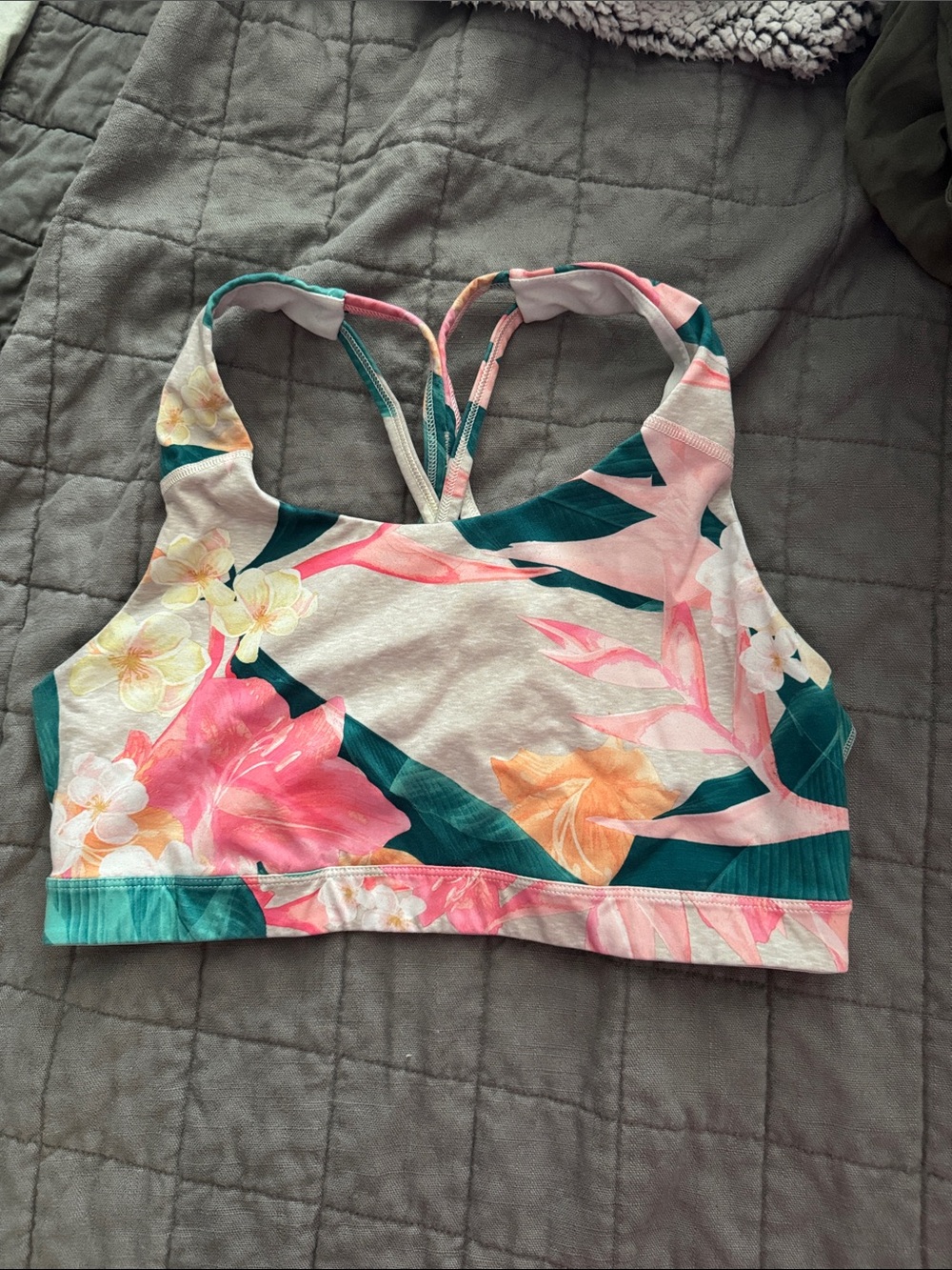 Old Navy Pink & Green Floral Strappy Sports Bra